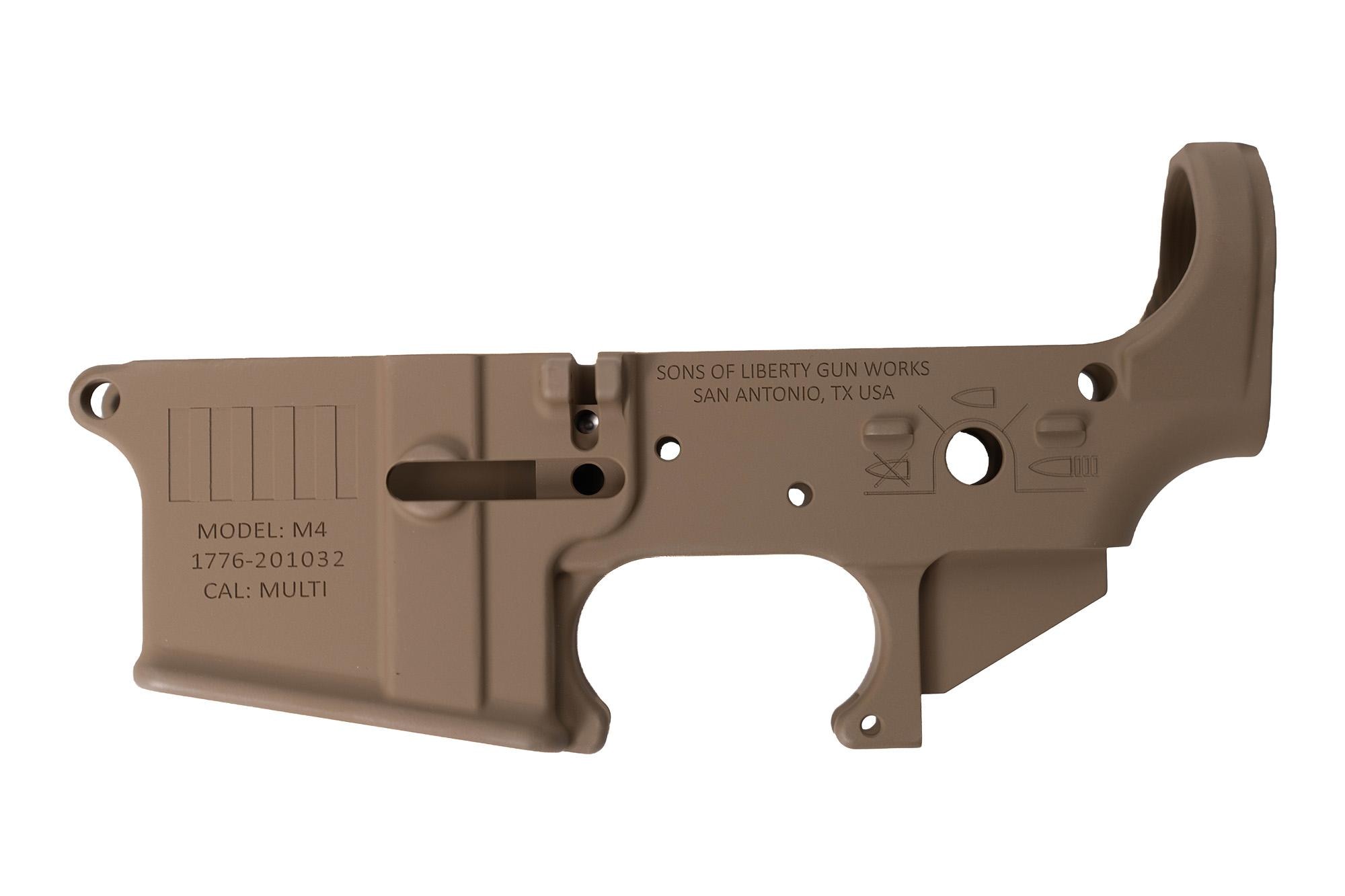 Sons of Liberty Gun Works Rebellious Stripes AR-15 Stripped Lower Receiver - FDE